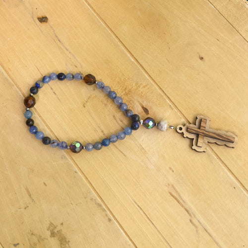 Natural Stone and Olive Wood Cross Prayer Beads