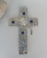 Load image into Gallery viewer, Handmade Blue & White Beaded Cross