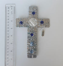 Load image into Gallery viewer, Handmade Blue & White Beaded Cross