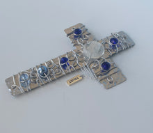 Load image into Gallery viewer, Handmade Blue & White Beaded Cross