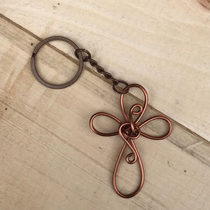 Antiqued Copper Cross Keychain