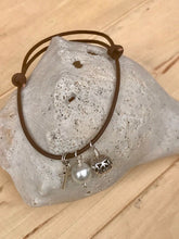 Load image into Gallery viewer, White Pearl and Adjustable Leather Bracelet with Silver Cross And Silver Tibetan Bead