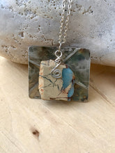 Load image into Gallery viewer, Stone Necklace/Decorative Cross Necklace/Silver Necklace/Large Bead Necklace/Christian Gift/Aqua Terra Jasper Stone