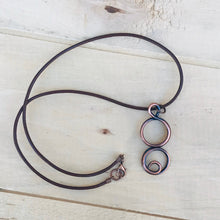 Load image into Gallery viewer, Copper Swirl Necklace/Double Circle Necklace/Christian Gift/ Religious Gift/ Leather Cord Necklace/Journey Necklace