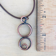 Load image into Gallery viewer, Copper Swirl Necklace/Double Circle Necklace/Christian Gift/ Religious Gift/ Leather Cord Necklace/Journey Necklace