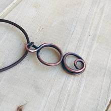 Load image into Gallery viewer, Copper Swirl Necklace/Double Circle Necklace/Christian Gift/ Religious Gift/ Leather Cord Necklace/Journey Necklace