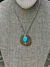 Load image into Gallery viewer, Turquoise Necklace/Copper Pendant/Circle Pendant Necklace/Large Oval Bead Necklace/Oval Turquoise Necklace/Hammered Copper Pendant