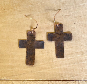 Hammered Copper Cross Earrings