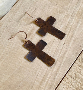 Hammered Copper Cross Earrings