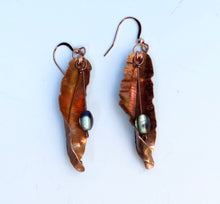 Load image into Gallery viewer, Colorful Slim Copper Leaf Earrings Flame Painted with Oval Lampwork Glass Beads
