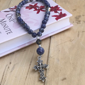 Blue & White Natural Stone Sodalite Christian Prayer Beads