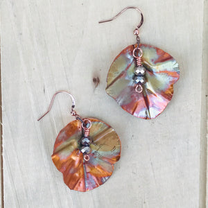 Flame Painted Copper Leaf Earrings