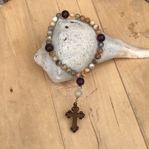 Prayer Beads with Natural Stones with Wood Cross