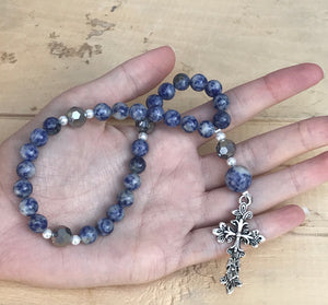 Blue & White Natural Stone Sodalite Christian Prayer Beads
