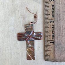 Load image into Gallery viewer, Copper Cross Earrings/Cross Earrings/Folded Copper Earrings/Flame Painted Copper Earrings/Religious Gift/Unique Earrings/Youth Pastor Gift