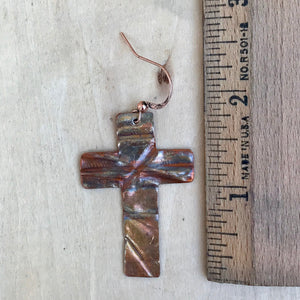 Copper Cross Earrings/Cross Earrings/Folded Copper Earrings/Flame Painted Copper Earrings/Religious Gift/Unique Earrings/Youth Pastor Gift