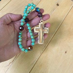 Natural Stone and Olive Wood Cross Prayer Beads