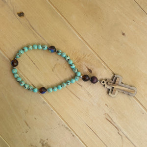 Christian Prayer Beads with Olive Wood Cross and Natural Stones