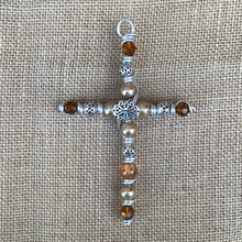 Load image into Gallery viewer, Decorative Cross- Beaded with Ivory and brown glass and metal beads