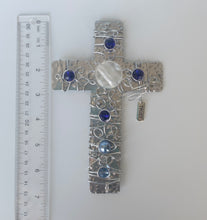 Load image into Gallery viewer, Handmade Blue &amp; White Beaded Cross