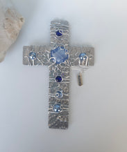 Load image into Gallery viewer, Blue and Silver Beaded Cross