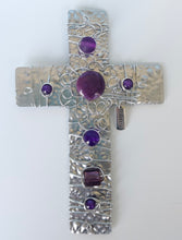 Load image into Gallery viewer, Purple and Silver Beaded Cross