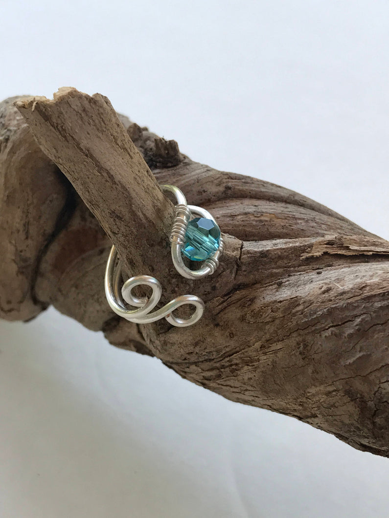 Beaded Rings /Adjustable Rings/ Silver Rings /Pearl Ring/Sapphire Blue Crystal Ring/ Aqua Crystal Ring/Light BlueTopaz Crystal Ring