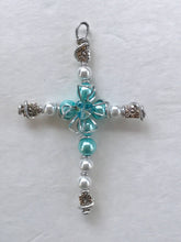 Load image into Gallery viewer, Beaded Cross/Turquoise Cross/Decorative Cross/Friendship Gift/Cross/Symapthy Gift/Silver Wire Cross/Desk Top Cross/Religious Gift/Christian