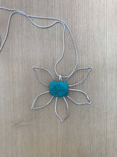 Load image into Gallery viewer, Turquoise Necklace/Silver Flower Necklace/Beaded Necklace/Necklace/Silver Necklace/Wire &amp; Bead Necklace/Swirled Wire Necklace