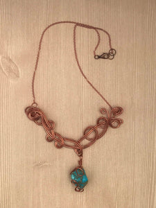 Natural Stone Bead Necklace/ Copper Necklace/Beaded Necklace/Dangle Bead Necklace/Teacher Gift