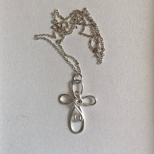 Silver Swirl Wire Cross Necklace