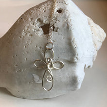 Load image into Gallery viewer, Silver Swirl Wire Cross Necklace