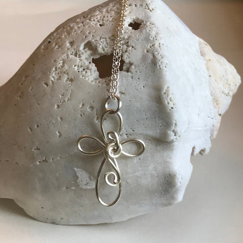 Silver Swirl Wire Cross Necklace