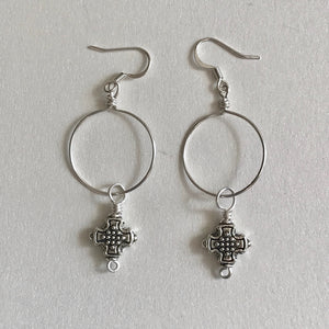 Silver Cross Earrings/Cross Earrings/Hoop Charm Earrings/Light Weight Earrings/Wire Earrings / Silver Earrings/ Religious Gift