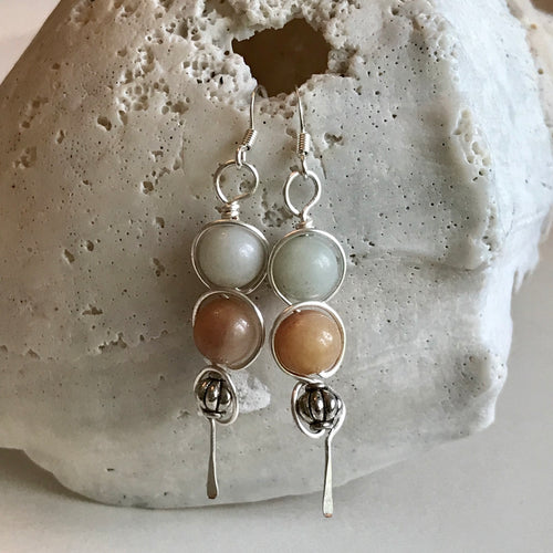 Silver and Amazonite Beaded Earrings