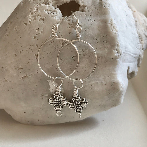 Silver Cross Hoop Earrings