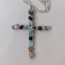 Load image into Gallery viewer, Large Amazonite and Wood Beaded Cross Necklace