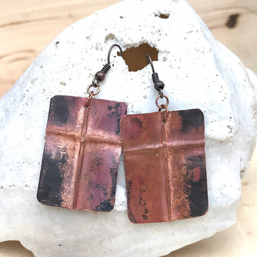 Unique Copper Cross Earrings
