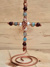 Load image into Gallery viewer, Cross on Stand/Desk Top Cross/Copper Cross/Decorative Cross /Get Well Gift/Christian Gift/Pearl Cross/Religious Gift/Hanging Cross