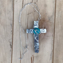 Load image into Gallery viewer, Silver Cross Necklace/ Christian Gift/Unique Cross Necklace/ Beaded Cross Necklace/ Religious Gift/ Large Cross Necklace