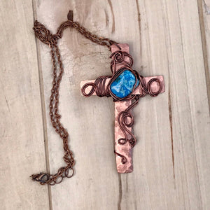 Unique Cross Necklace/ Christian Gift/ Copper Cross Necklace/ Beaded Cross Necklace/ Religious Gift/ Large Cross Necklace