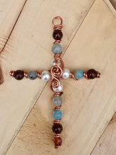 Load image into Gallery viewer, Cross on Stand/Desk Top Cross/Copper Cross/Decorative Cross /Get Well Gift/Christian Gift/Pearl Cross/Religious Gift/Hanging Cross
