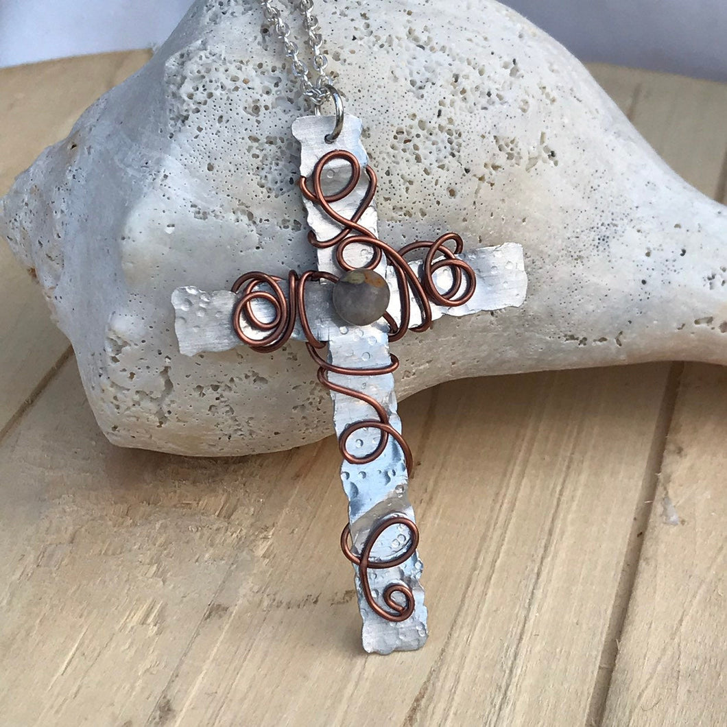 Silver Cross Necklace/ Christian Gift/ Unique Cross Necklace/ Beaded Cross Necklace/ Religious Gift/ Large Cross Necklace/Easter Gift