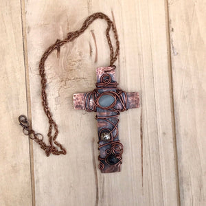 Cross Necklace/Christian Gift/Easter Gift/ Copper Cross Necklace/ Beaded Cross Necklace/ Religious Gift/ Large Cross Necklace
