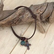 Load image into Gallery viewer, Adjustable Leather Cross Bracelet with Natural Stone Bead