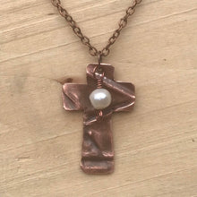 Load image into Gallery viewer, Cross Necklace/Christian Gift/Small Cross/ Copper Cross Necklace/ Beaded Cross Necklace/ Religious Gift/