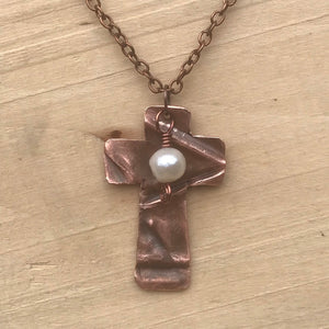 Cross Necklace/Christian Gift/Small Cross/ Copper Cross Necklace/ Beaded Cross Necklace/ Religious Gift/