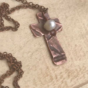 Cross Necklace/Christian Gift/Small Cross/ Copper Cross Necklace/ Beaded Cross Necklace/ Religious Gift/