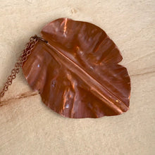 Load image into Gallery viewer, Decorative Leaf Necklace/Leaf Pendant/Unique Leaf Necklace/Large Copper Leaf Necklace/ Copper Necklace/ Pearl Bead Necklace/ Religious Gift
