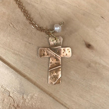 Load image into Gallery viewer, Gold  Cross Necklace/ Christian Gift/Unique Cross Necklace/ Beaded Cross Necklace/ Religious Gift/ Small Cross Necklace